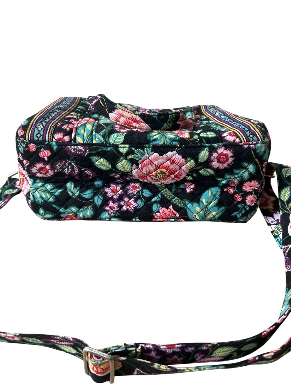 Vera Bradley Blue Quilted Floral Travel Satchel with Strap - Picture 6 of 7